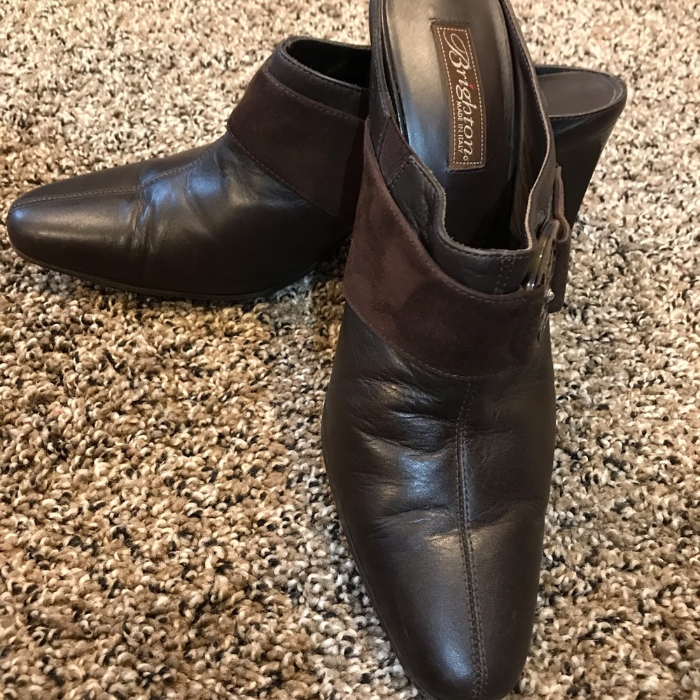 Brown leather mules